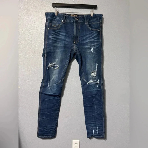 Grindhouse Jeans Men's Size 36x34 Slim Medium Wash Denim Distressed Stretch EUC - Picture 1 of 5